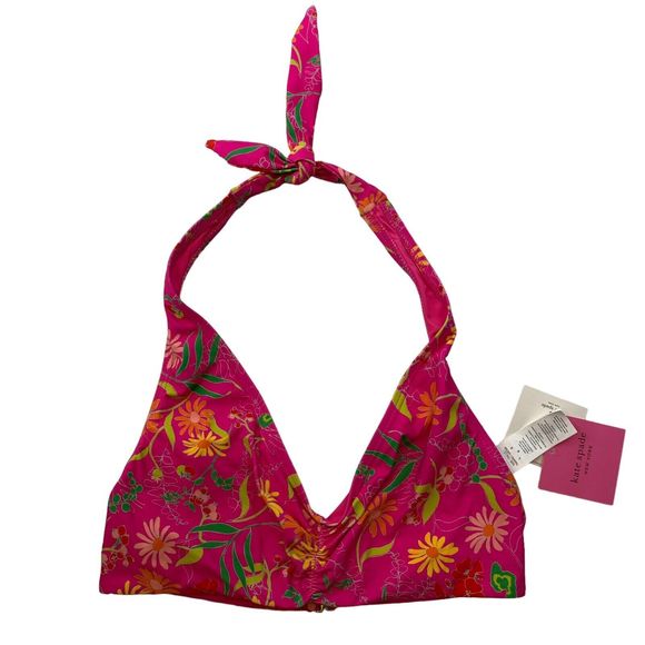 KATE SPADE Large floral Tie Bikini Top pink C cup New - Picture 2 of 6
